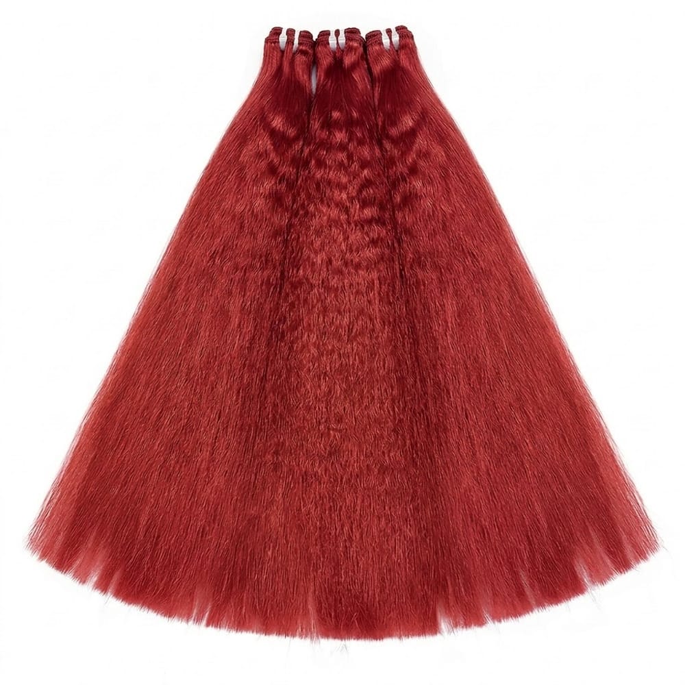 Kinky Stragiht Luxury Natural Hair Weft – 100% Virgin Human Hair / Wig Ruby Red LINKTOWIG