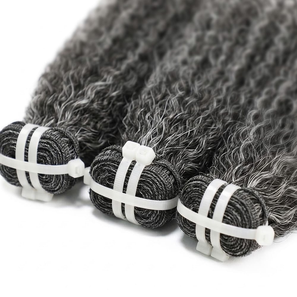 Kinky Stragiht Luxury Natural Hair Weft – 100% Virgin Human Hair / Wig Silver Grey LINKTOWIG