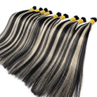 Stragiht 100% Raw Virgin  Human Hair Bundles - (No Weft) Bulk Hair / Black and grey blended highlights LINKTOWIG