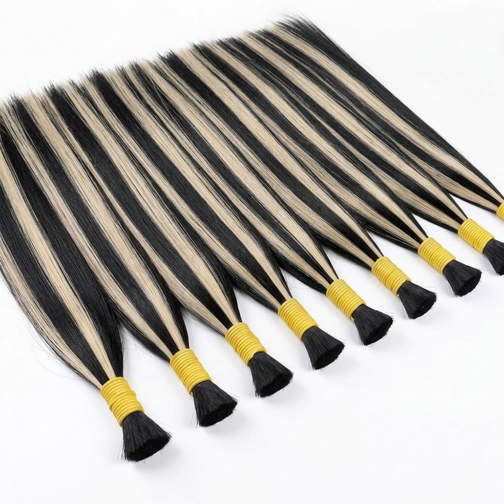 Stragiht 100% Raw Virgin  Human Hair Bundles - (No Weft) Bulk Hair / Black and grey blended highlights LINKTOWIG