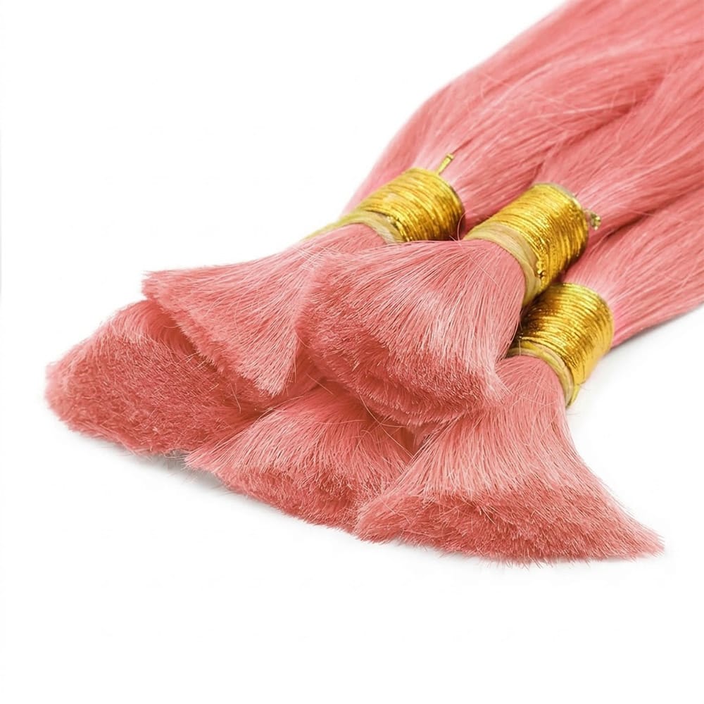 Stragiht 100% Raw Virgin  Human Hair Bundles - (No Weft) Bulk Hair / Bubblegum Pink LINKTOWIG