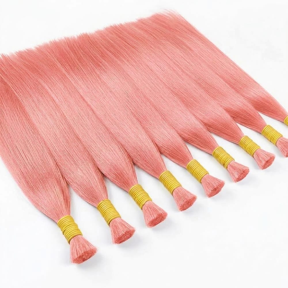 Stragiht 100% Raw Virgin  Human Hair Bundles - (No Weft) Bulk Hair / Bubblegum Pink LINKTOWIG