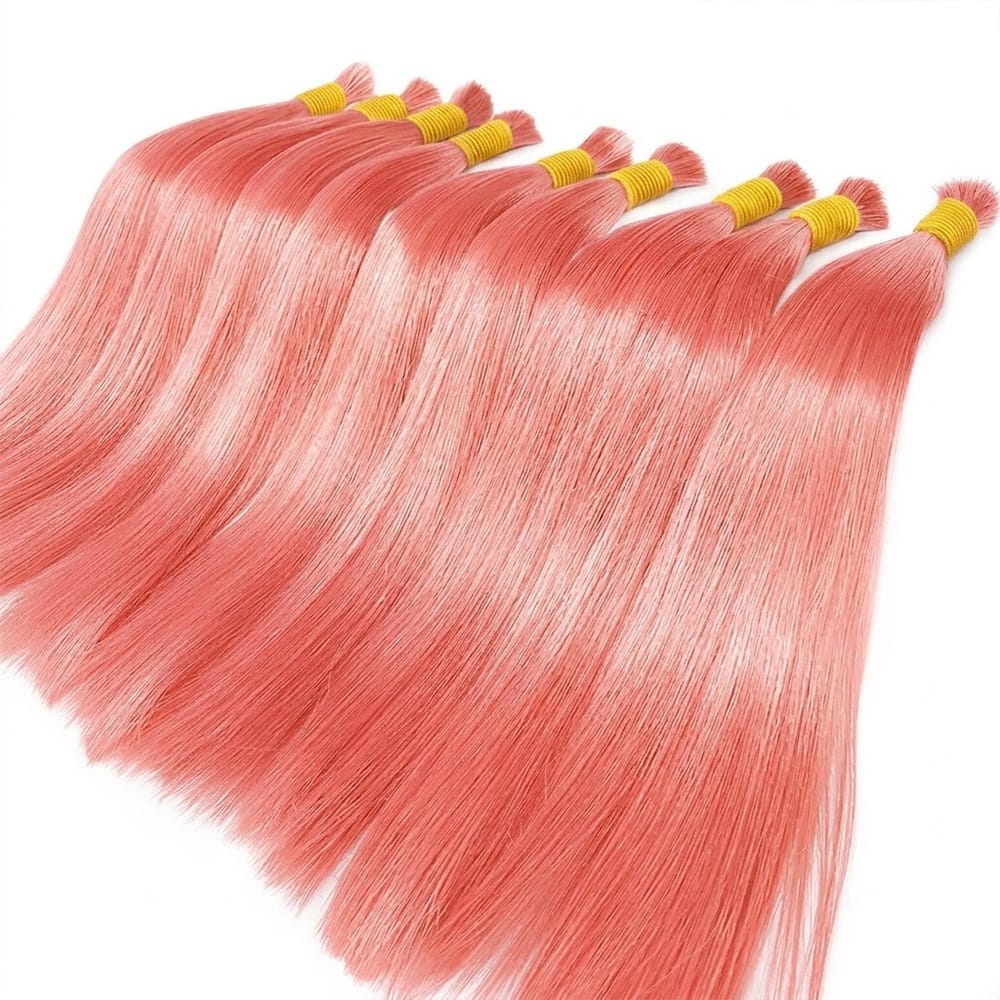 Stragiht 100% Raw Virgin  Human Hair Bundles - (No Weft) Bulk Hair / Bubblegum Pink LINKTOWIG