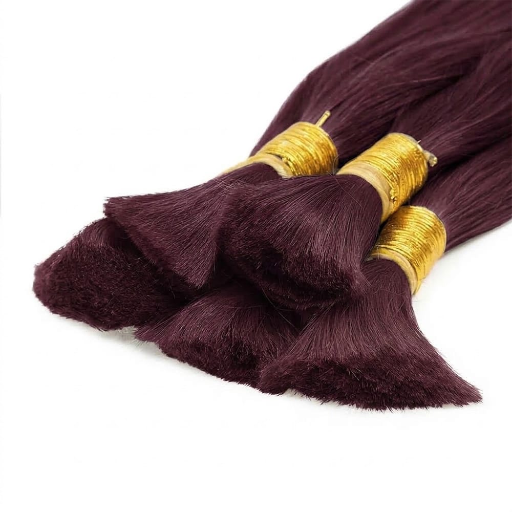 Stragiht 100% Raw Virgin  Human Hair Bundles - (No Weft) Bulk Hair / Burgundy LINKTOWIG