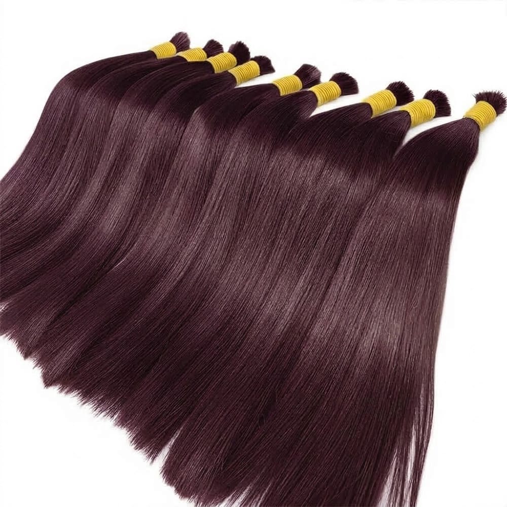 Stragiht 100% Raw Virgin  Human Hair Bundles - (No Weft) Bulk Hair / Burgundy LINKTOWIG