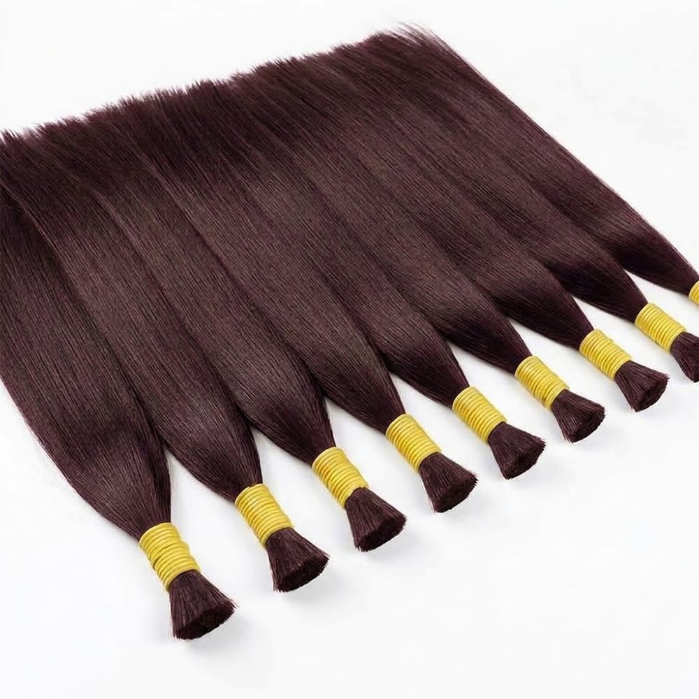 Stragiht 100% Raw Virgin  Human Hair Bundles - (No Weft) Bulk Hair / Burgundy LINKTOWIG