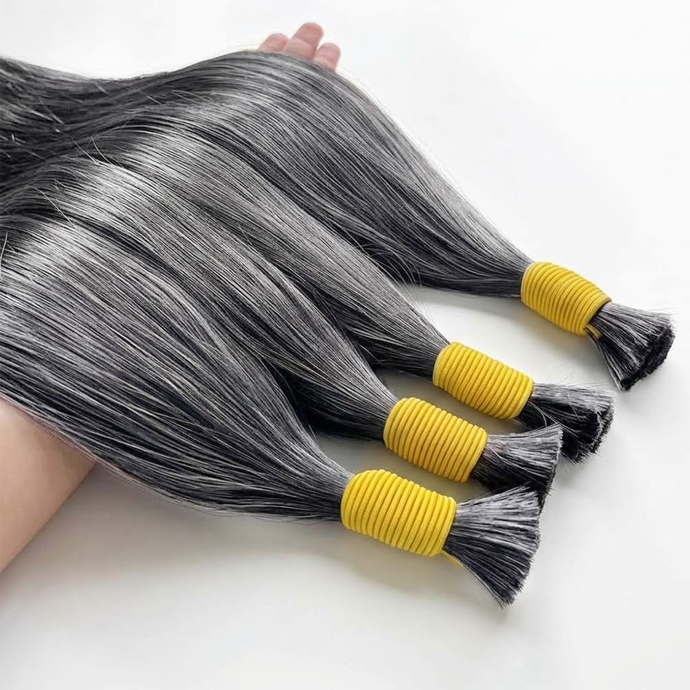 Stragiht 100% Raw Virgin  Human Hair Bundles - (No Weft) Bulk Hair / Charcoal Grey LINKTOWIG
