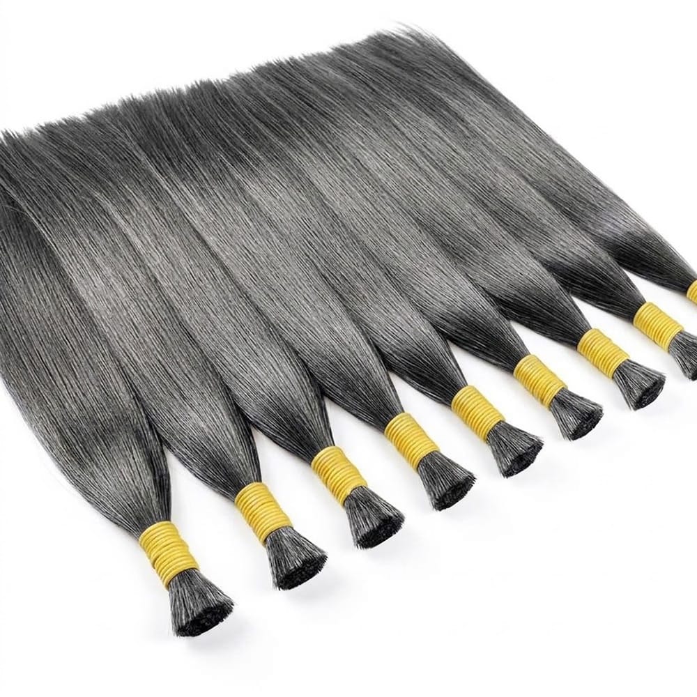 Stragiht 100% Raw Virgin  Human Hair Bundles - (No Weft) Bulk Hair / Charcoal Grey LINKTOWIG