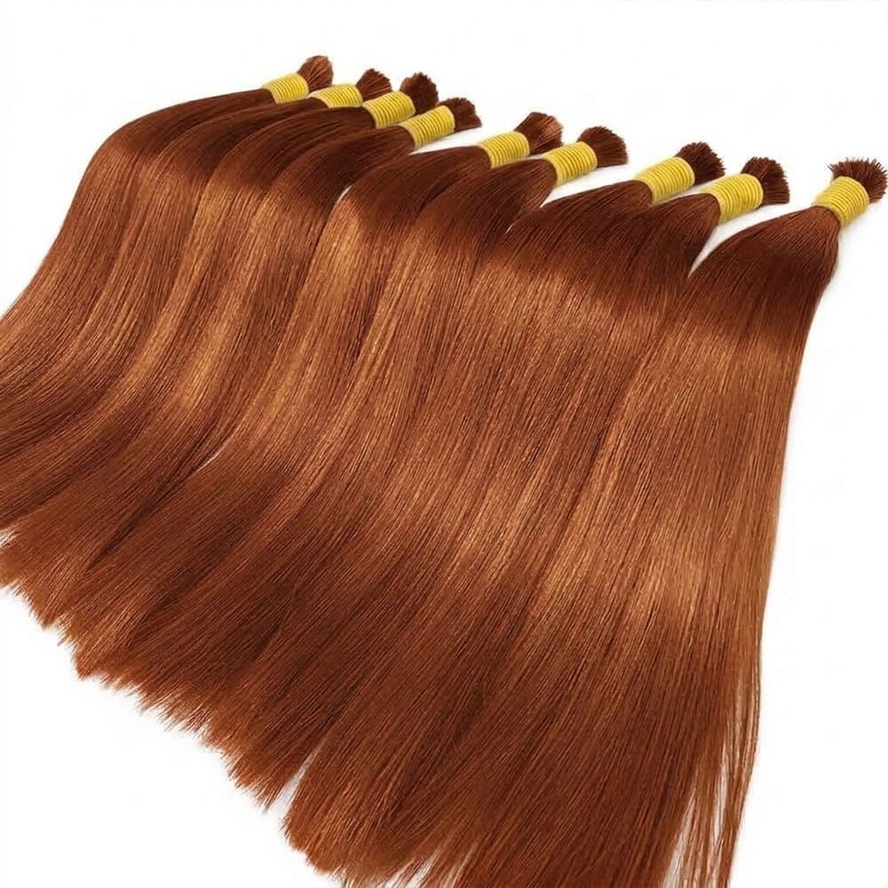 Stragiht 100% Raw Virgin  Human Hair Bundles - (No Weft) Bulk Hair / Copper Orange LINKTOWIG