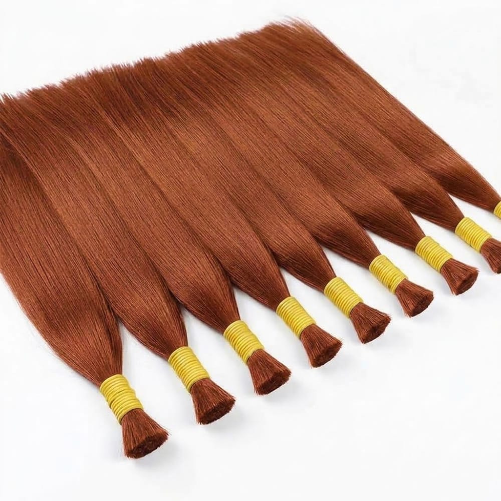 Stragiht 100% Raw Virgin  Human Hair Bundles - (No Weft) Bulk Hair / Copper Orange LINKTOWIG