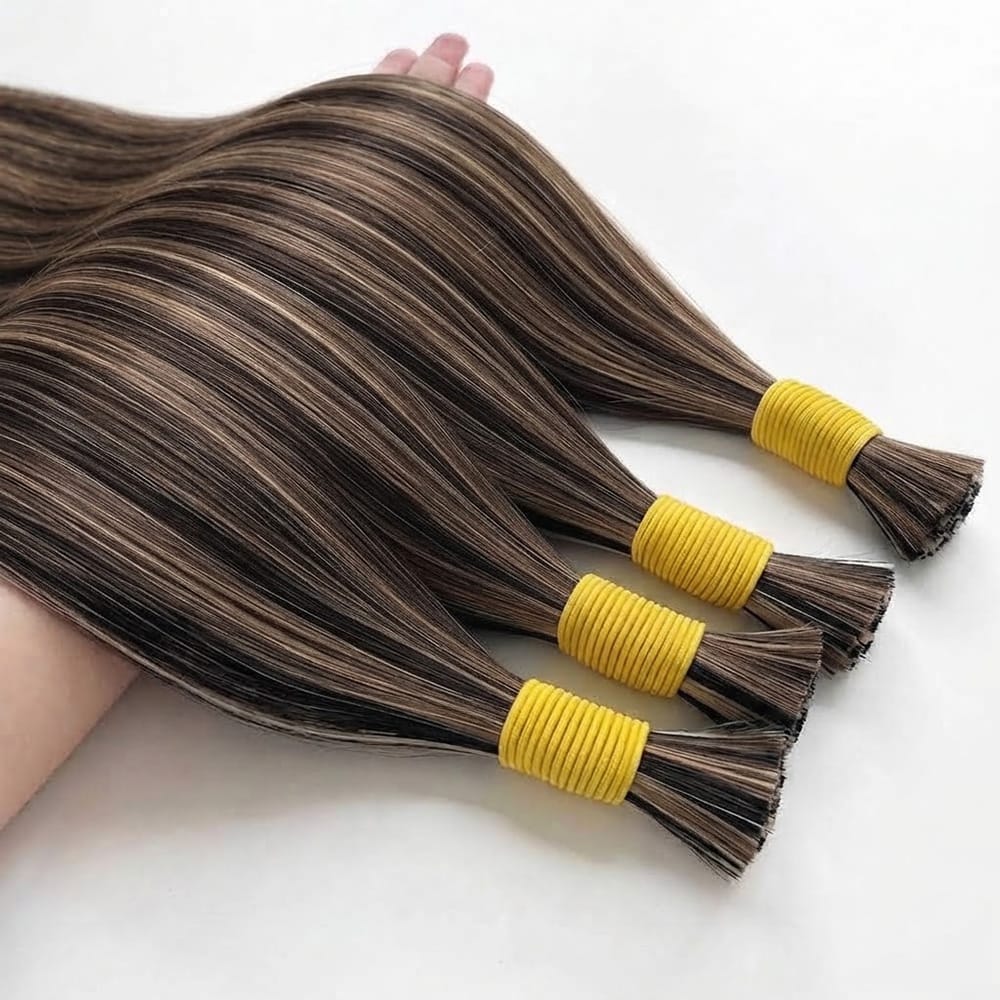 Stragiht 100% Raw Virgin  Human Hair Bundles - (No Weft) Bulk Hair / Honey Blonde Highlights LINKTOWIG