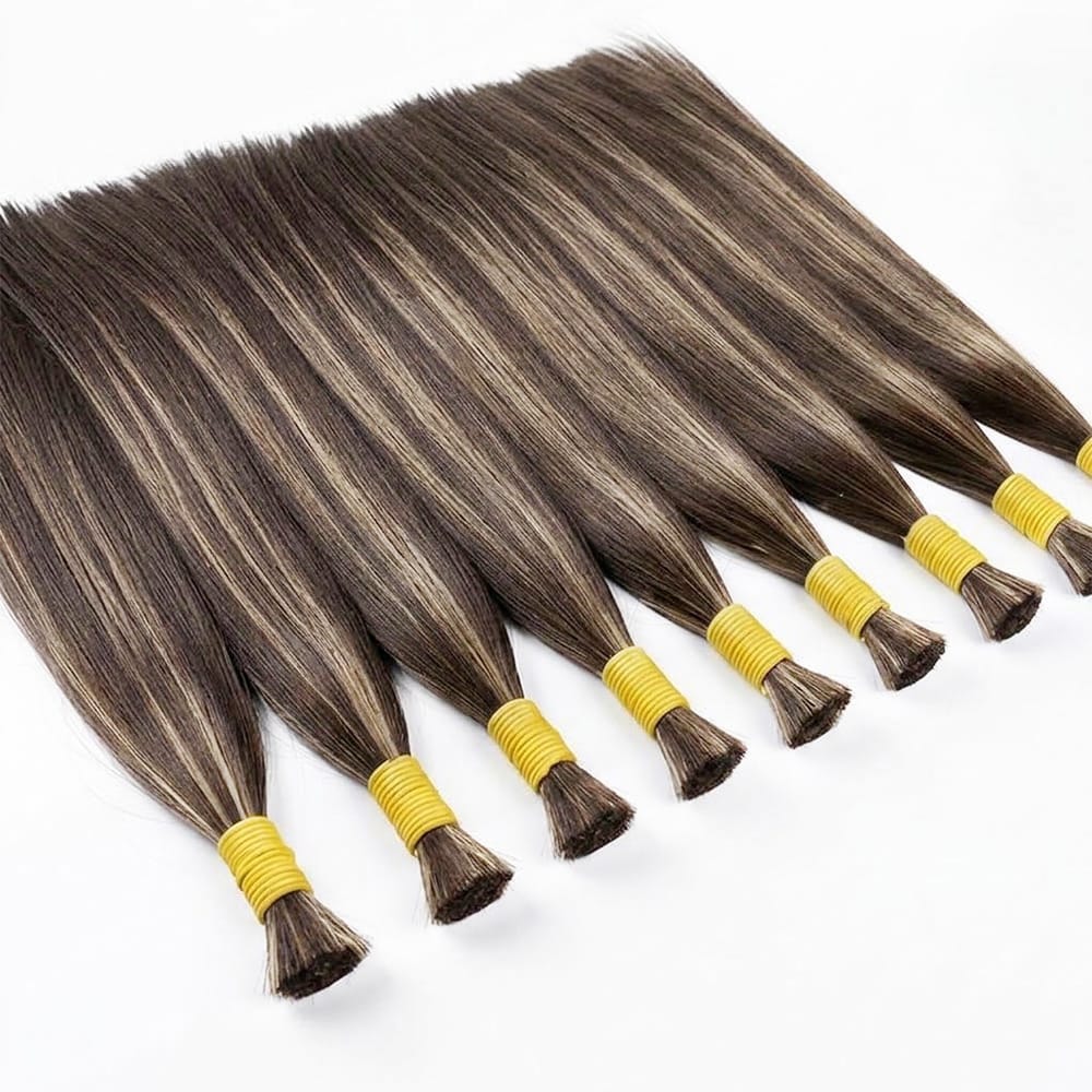 Stragiht 100% Raw Virgin  Human Hair Bundles - (No Weft) Bulk Hair / Honey Blonde Highlights LINKTOWIG