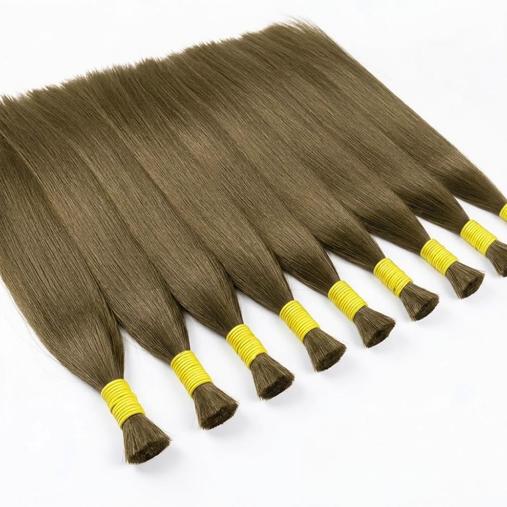Stragiht 100% Raw Virgin  Human Hair Bundles - (No Weft) Bulk Hair / Medium Chestnut Brown LINKTOWIG