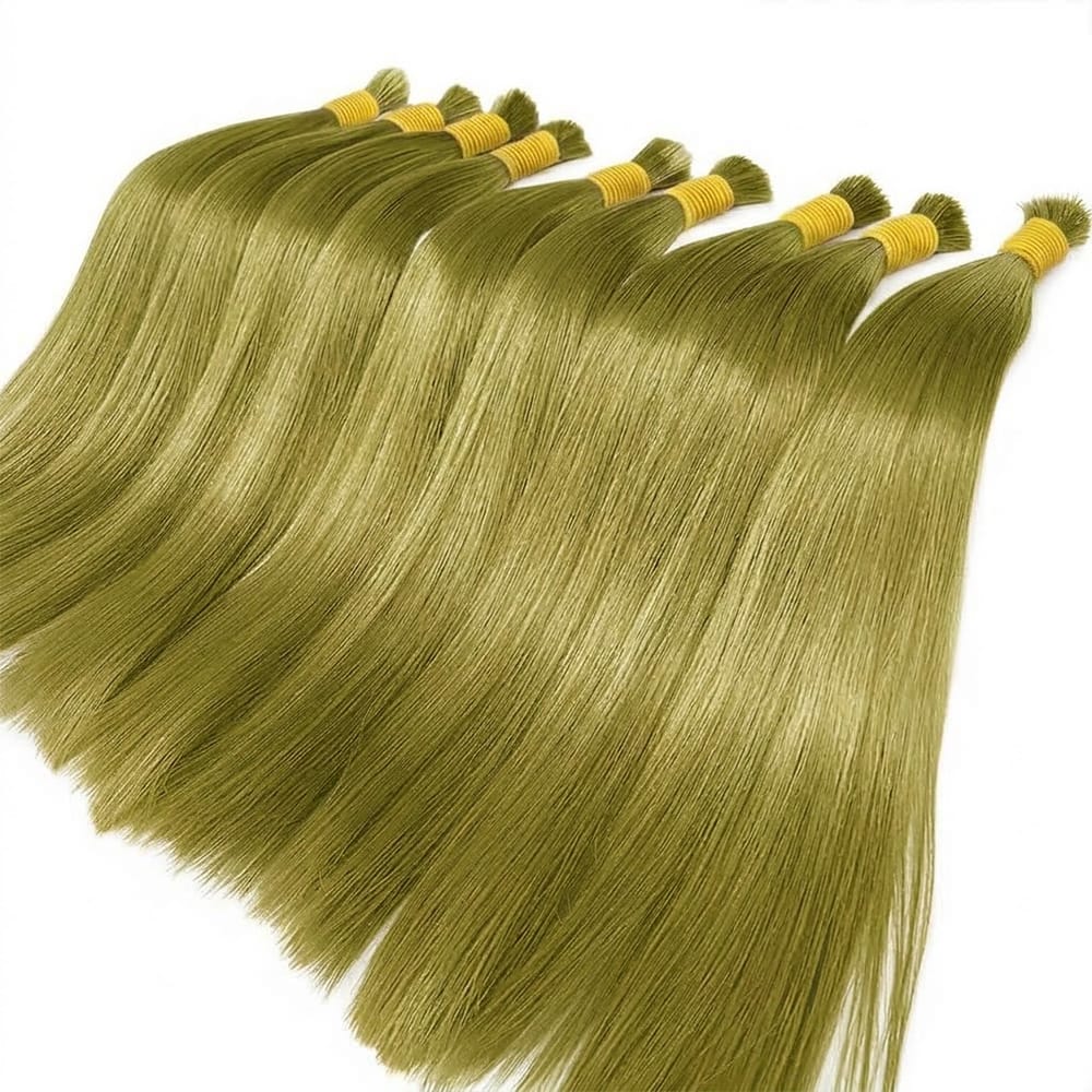 Stragiht 100% Raw Virgin  Human Hair Bundles - (No Weft) Bulk Hair / Olive Green Blonde LINKTOWIG