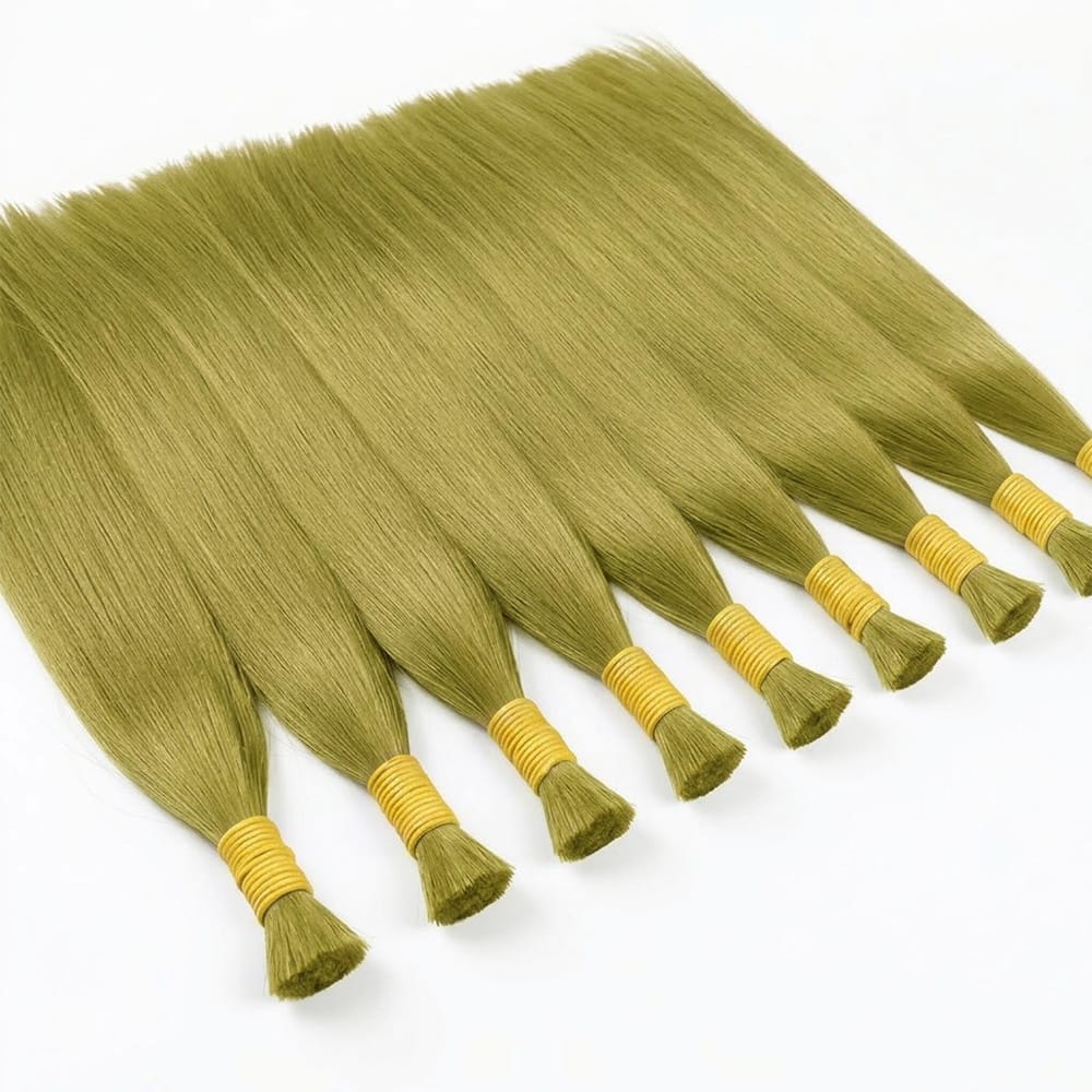Stragiht 100% Raw Virgin  Human Hair Bundles - (No Weft) Bulk Hair / Olive Green Blonde LINKTOWIG