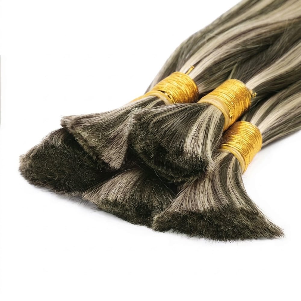 Stragiht 100% Raw Virgin  Human Hair Bundles - (No Weft) Bulk Hair / Piano Highlight Silver Grey LINKTOWIG
