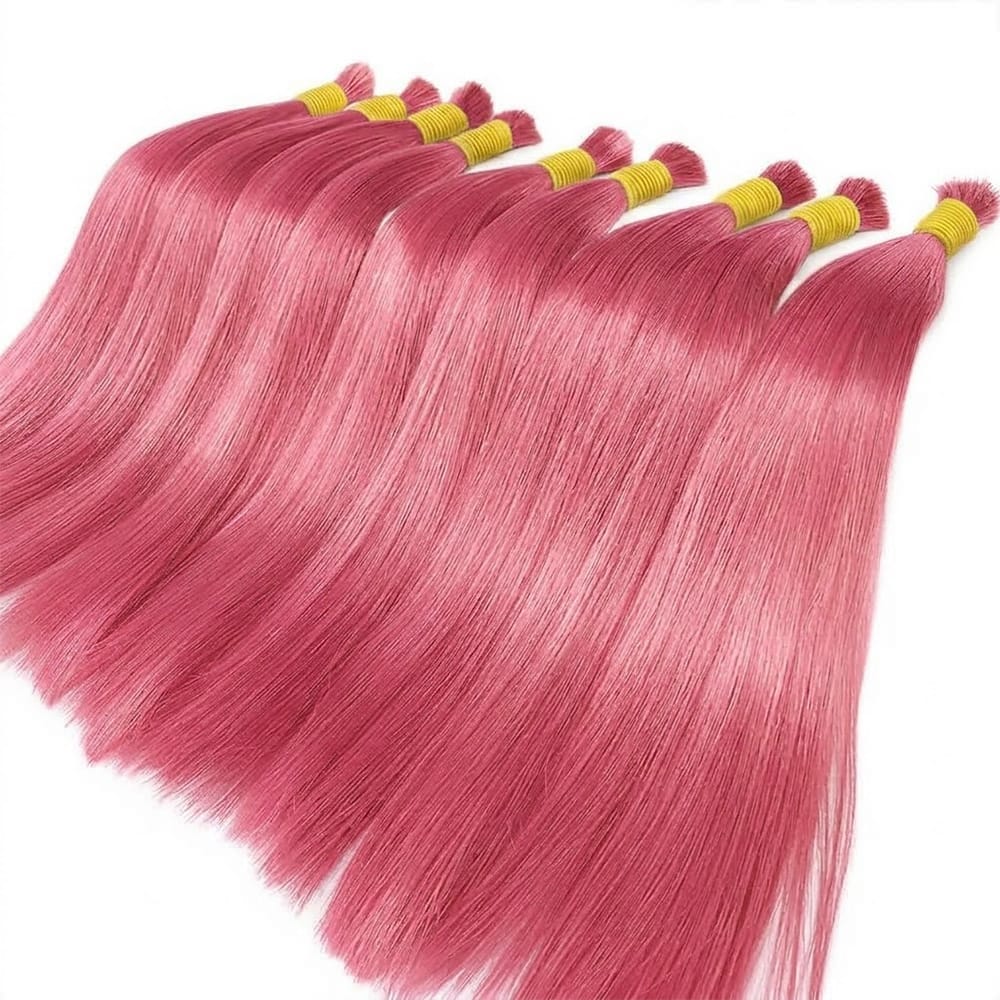 Stragiht 100% Raw Virgin  Human Hair Bundles - (No Weft) Bulk Hair / pink LINKTOWIG