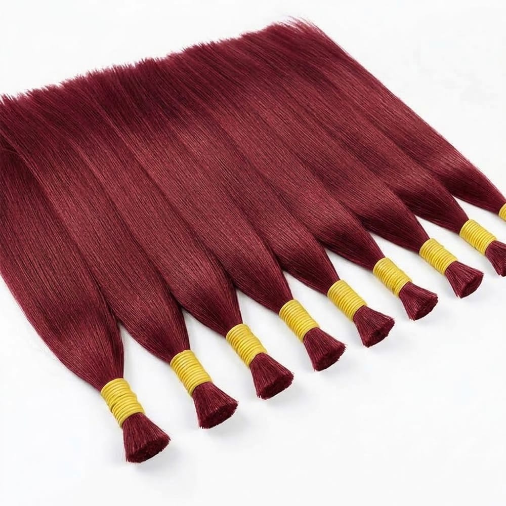 Stragiht 100% Raw Virgin  Human Hair Bundles - (No Weft) Bulk Hair / Ruby Red LINKTOWIG