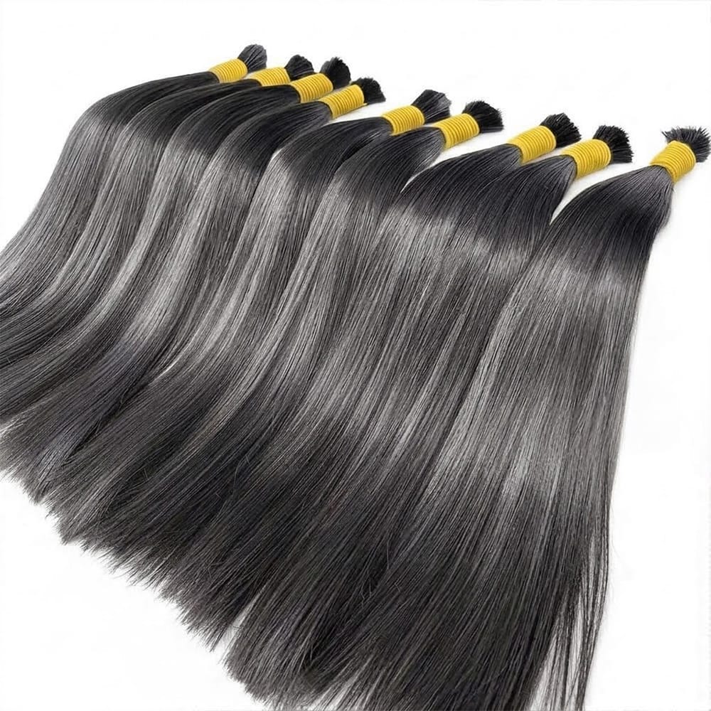 Stragiht 100% Raw Virgin  Human Hair Bundles - (No Weft) Bulk Hair / Silver Grey LINKTOWIG