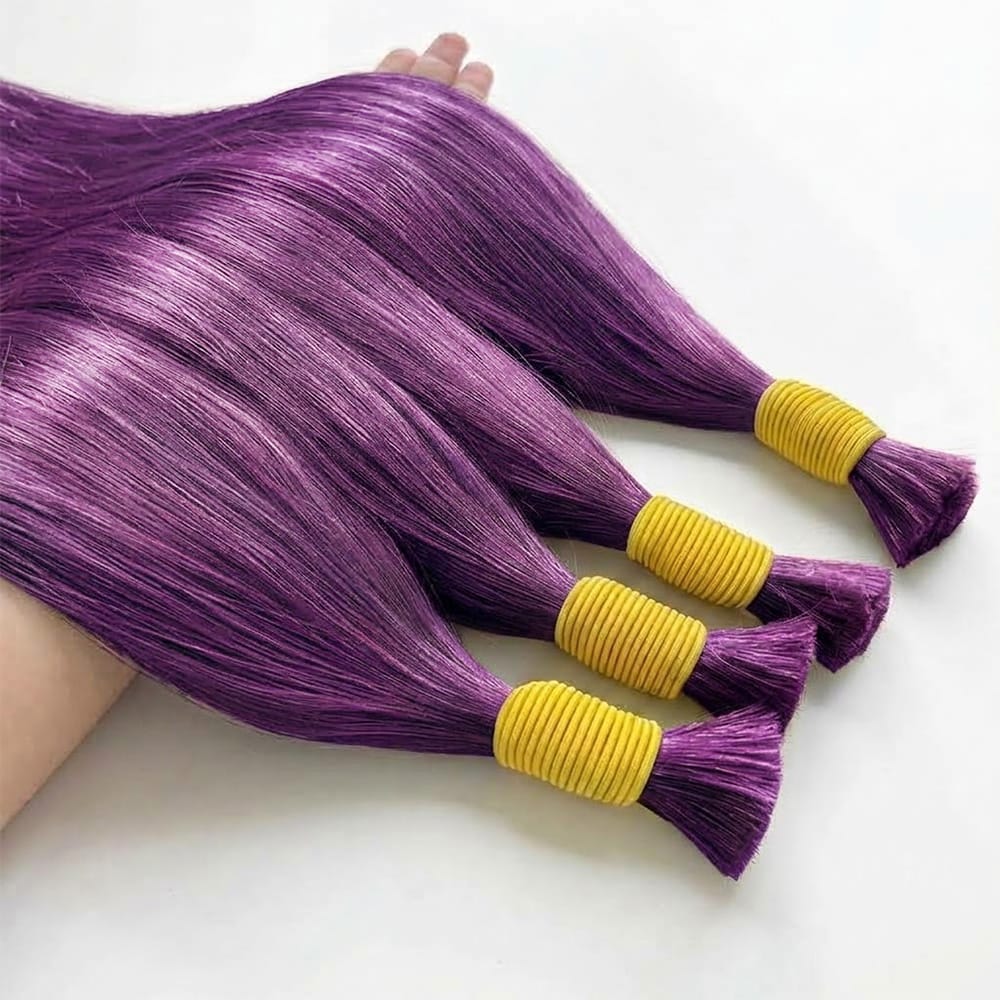 Stragiht 100% Raw Virgin  Human Hair Bundles - (No Weft) Bulk Hair / Violet Purple LINKTOWIG