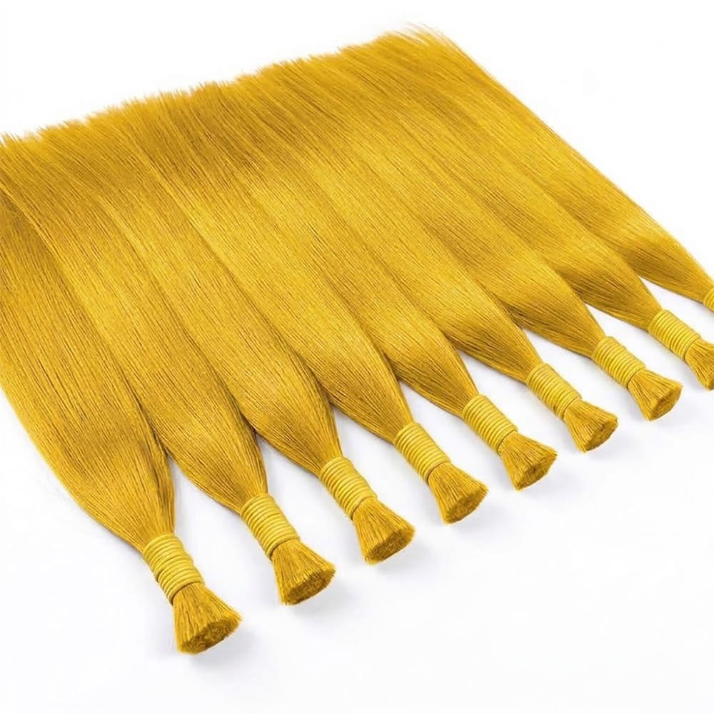 Stragiht 100% Raw Virgin  Human Hair Bundles - (No Weft) Bulk Hair / Yellow LINKTOWIG