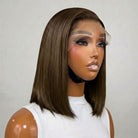 Straight Bob Side Part  HD Lace Front Wig 100% Virgin Human Hair / aramel Balayage Highlights LINKTOWIG