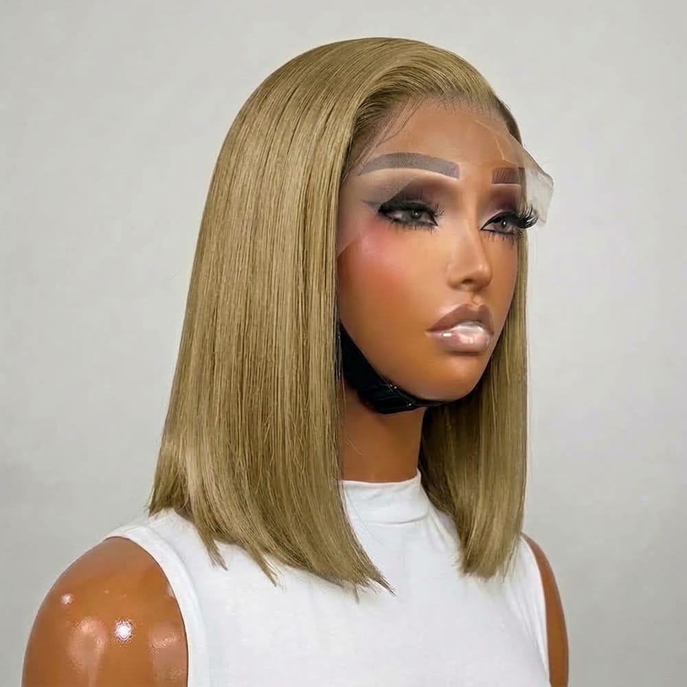Straight Bob Side Part  HD Lace Front Wig 100% Virgin Human Hair / Ash Brown LINKTOWIG