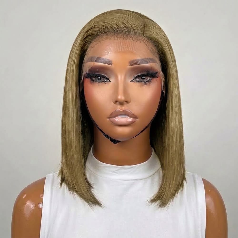 Straight Bob Side Part  HD Lace Front Wig 100% Virgin Human Hair / Ash Brown LINKTOWIG