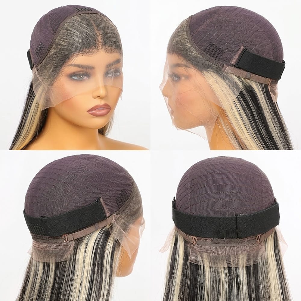 Straight Bob Side Part  HD Lace Front Wig 100% Virgin Human Hair / Black and grey blended highlights LINKTOWIG