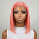 Straight Bob Side Part  HD Lace Front Wig 100% Virgin Human Hair / Bubblegum Pink LINKTOWIG