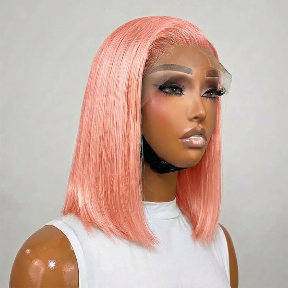 Straight Bob Side Part  HD Lace Front Wig 100% Virgin Human Hair / Bubblegum Pink LINKTOWIG