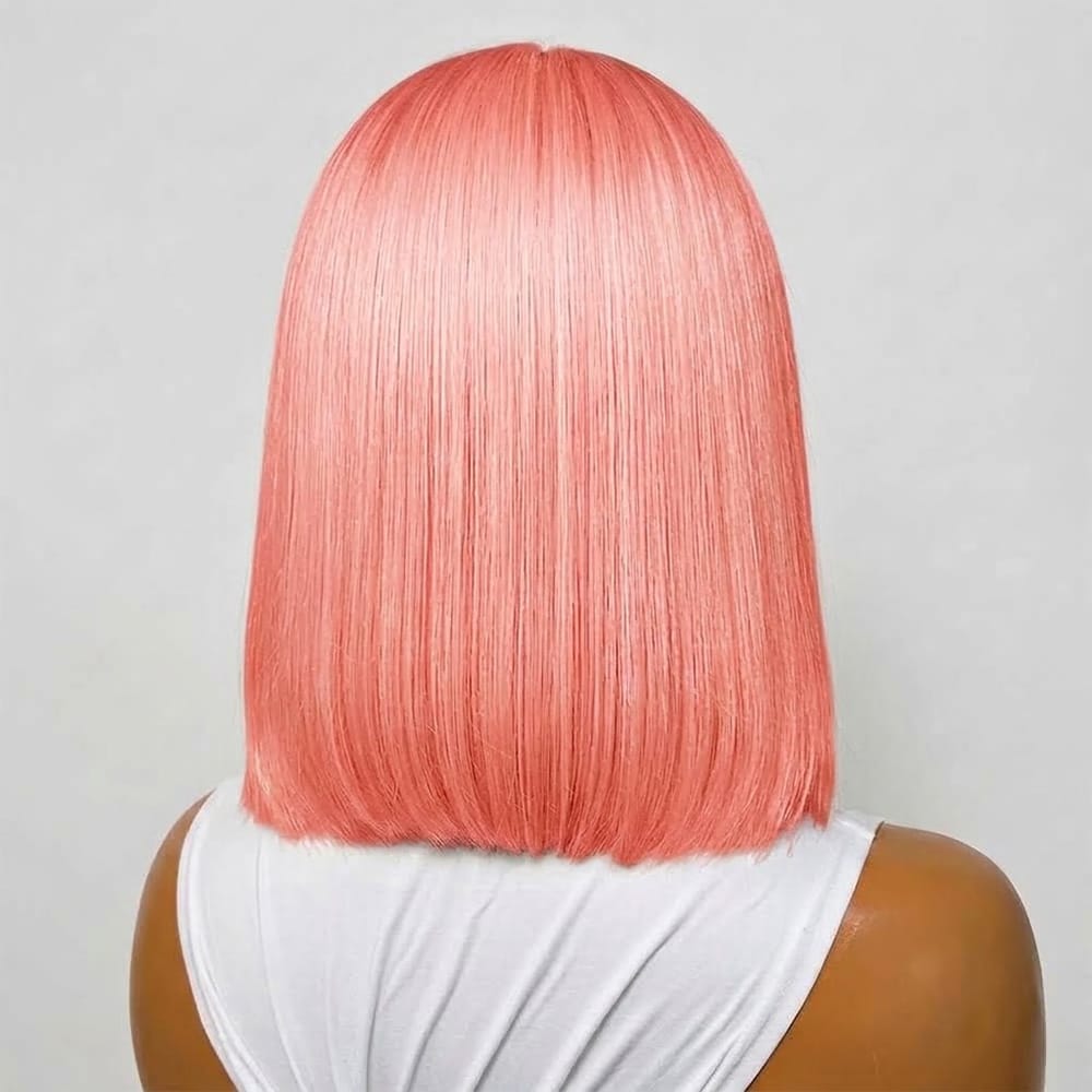 Straight Bob Side Part  HD Lace Front Wig 100% Virgin Human Hair / Bubblegum Pink LINKTOWIG