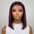 Straight Bob Side Part  HD Lace Front Wig 100% Virgin Human Hair / Burgundy LINKTOWIG