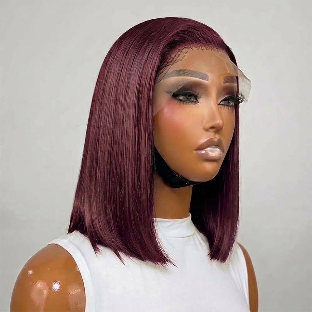 Straight Bob Side Part  HD Lace Front Wig 100% Virgin Human Hair / Burgundy LINKTOWIG