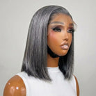 Straight Bob Side Part  HD Lace Front Wig 100% Virgin Human Hair / Charcoal Grey LINKTOWIG