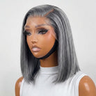 Straight Bob Side Part  HD Lace Front Wig 100% Virgin Human Hair / Charcoal Grey LINKTOWIG