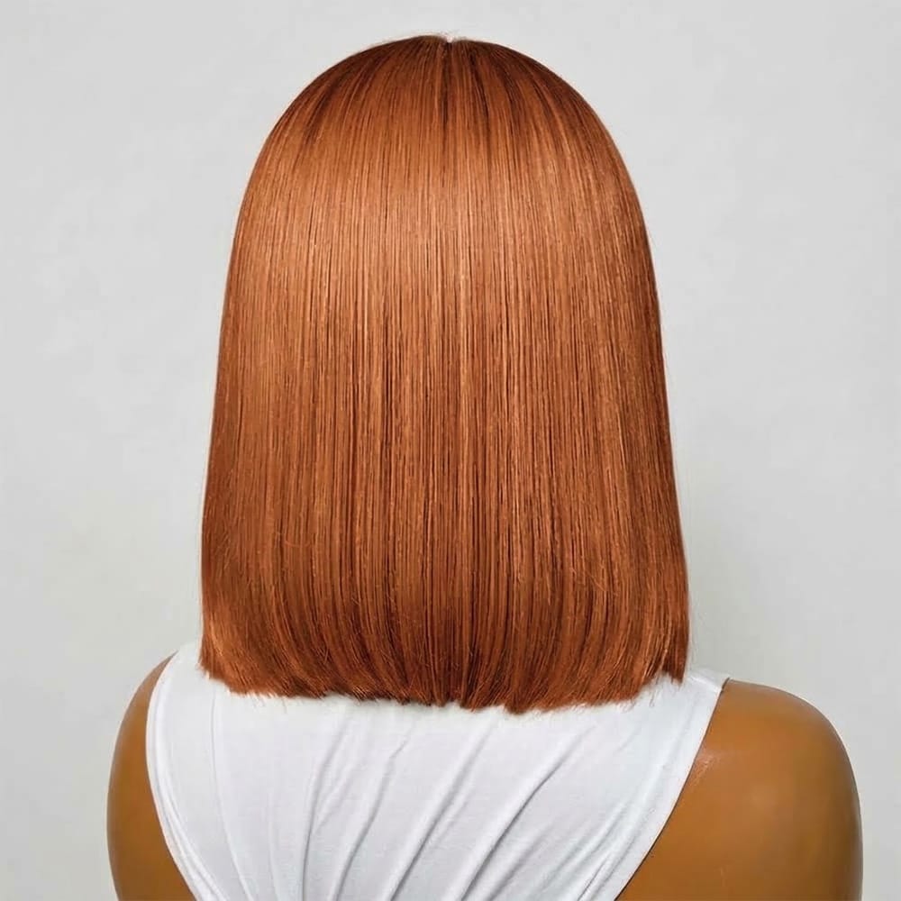 Straight Bob Side Part  HD Lace Front Wig 100% Virgin Human Hair / Copper Orange LINKTOWIG