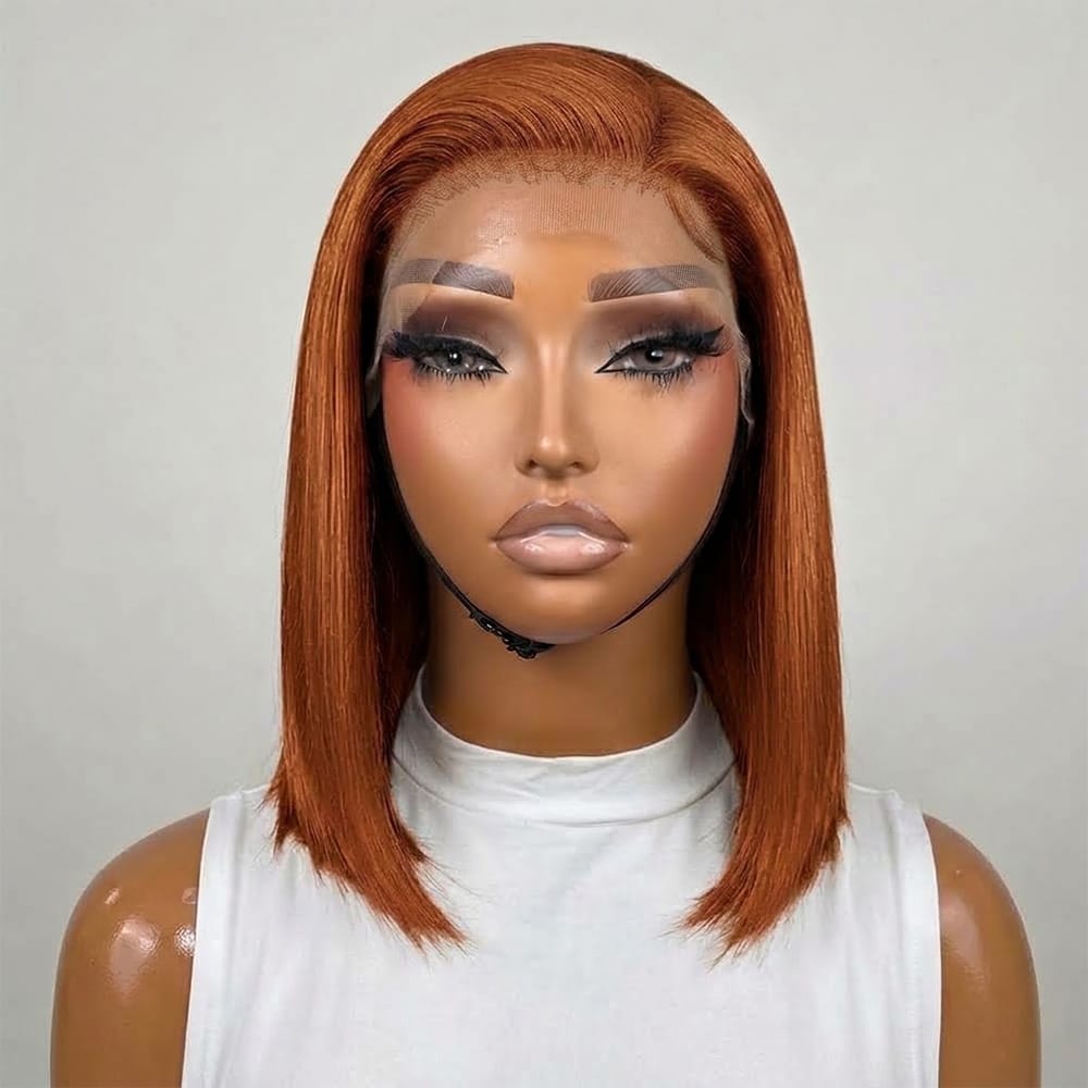 Straight Bob Side Part  HD Lace Front Wig 100% Virgin Human Hair / Copper Orange LINKTOWIG