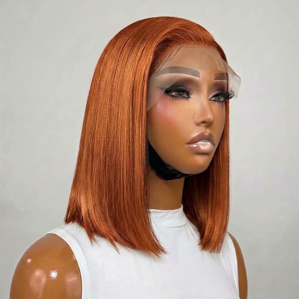 Straight Bob Side Part  HD Lace Front Wig 100% Virgin Human Hair / Copper Orange LINKTOWIG