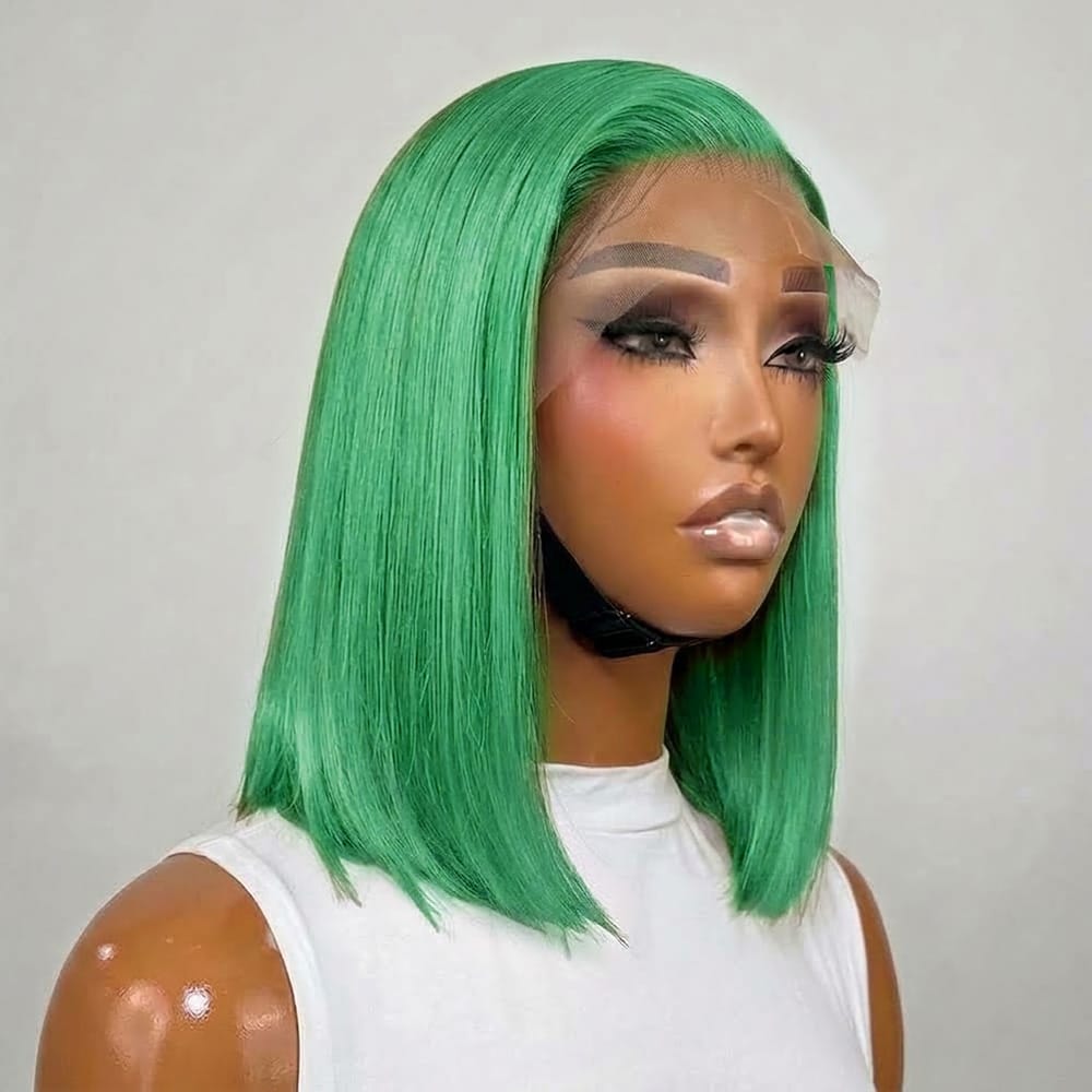 Straight Bob Side Part  HD Lace Front Wig 100% Virgin Human Hair / Dark Emerald Green LINKTOWIG