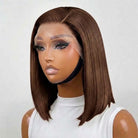 Straight Bob Side Part  HD Lace Front Wig 100% Virgin Human Hair / Espresso Brown LINKTOWIG