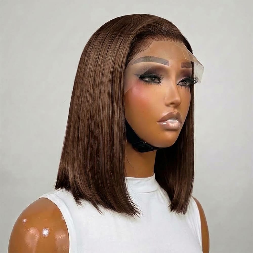 Straight Bob Side Part  HD Lace Front Wig 100% Virgin Human Hair / Espresso Brown LINKTOWIG