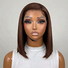 Straight Bob Side Part  HD Lace Front Wig 100% Virgin Human Hair / Espresso Brown LINKTOWIG