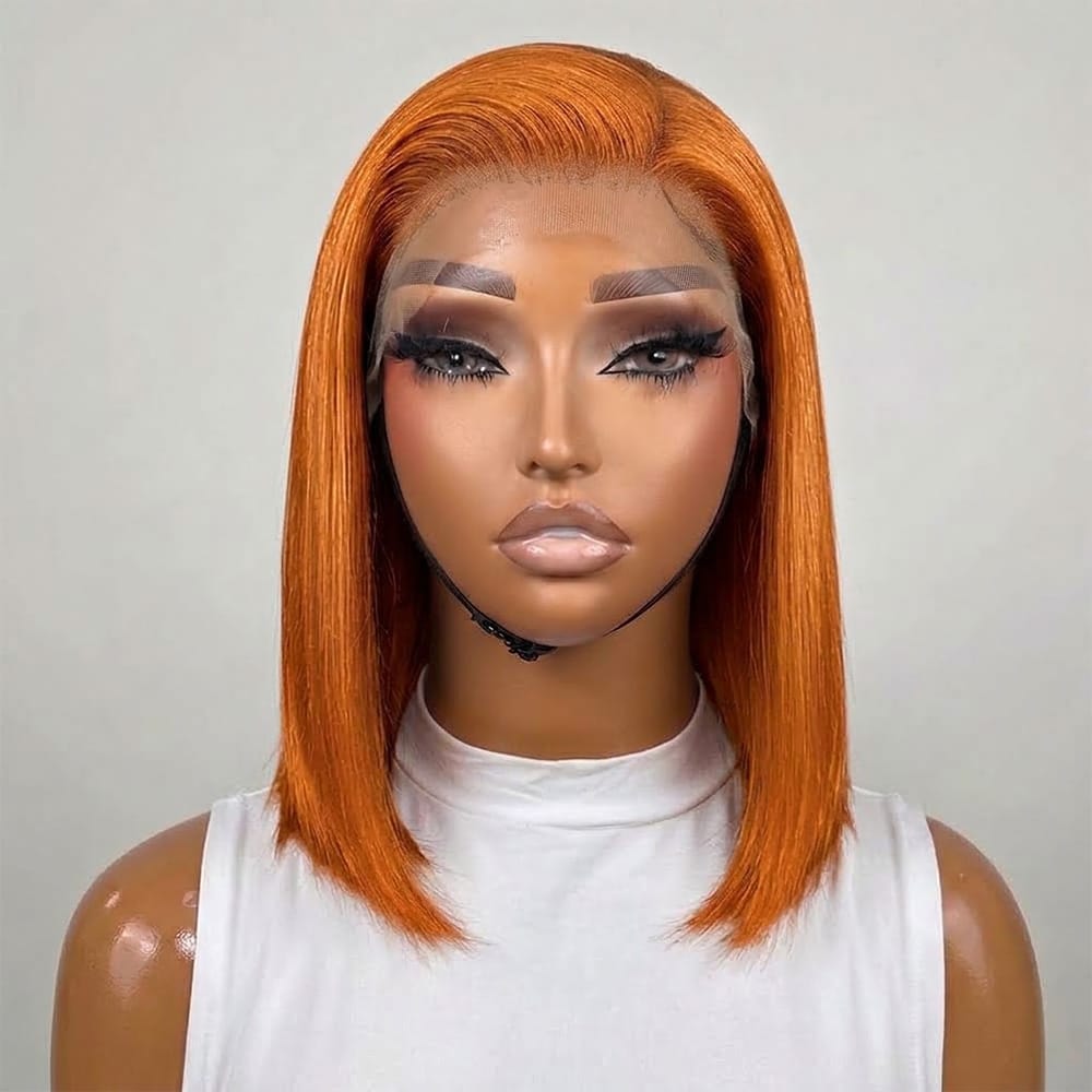 Straight Bob Side Part  HD Lace Front Wig 100% Virgin Human Hair / Ginger Orange LINKTOWIG