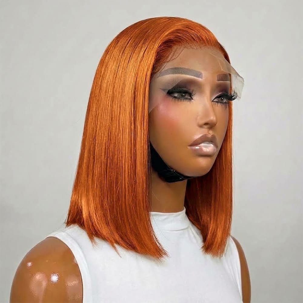 Straight Bob Side Part  HD Lace Front Wig 100% Virgin Human Hair / Ginger Orange LINKTOWIG