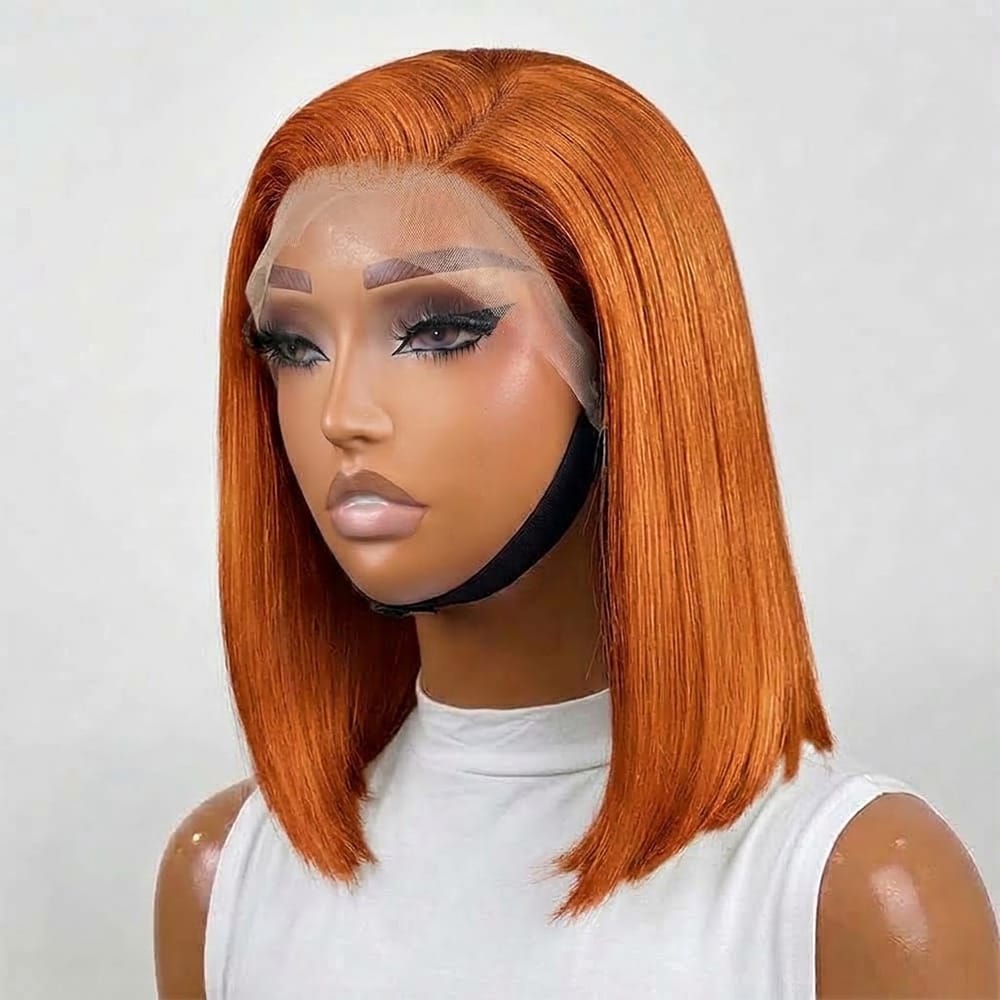 Straight Bob Side Part  HD Lace Front Wig 100% Virgin Human Hair / Ginger Orange LINKTOWIG