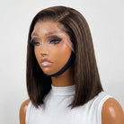 Straight Bob Side Part  HD Lace Front Wig 100% Virgin Human Hair / Honey Blonde Highlights LINKTOWIG