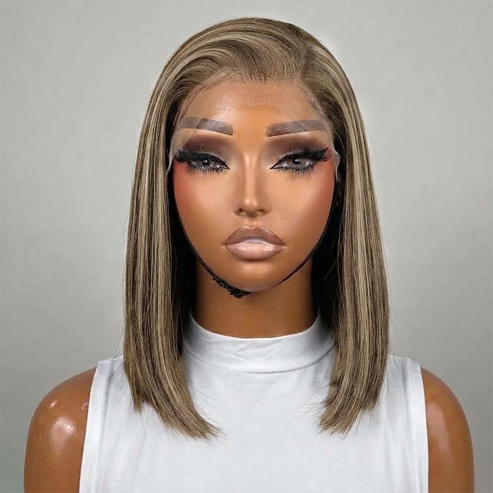 Straight Bob Side Part  HD Lace Front Wig 100% Virgin Human Hair / Honey Brown LINKTOWIG