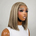 Straight Bob Side Part  HD Lace Front Wig 100% Virgin Human Hair / Honey Brown LINKTOWIG