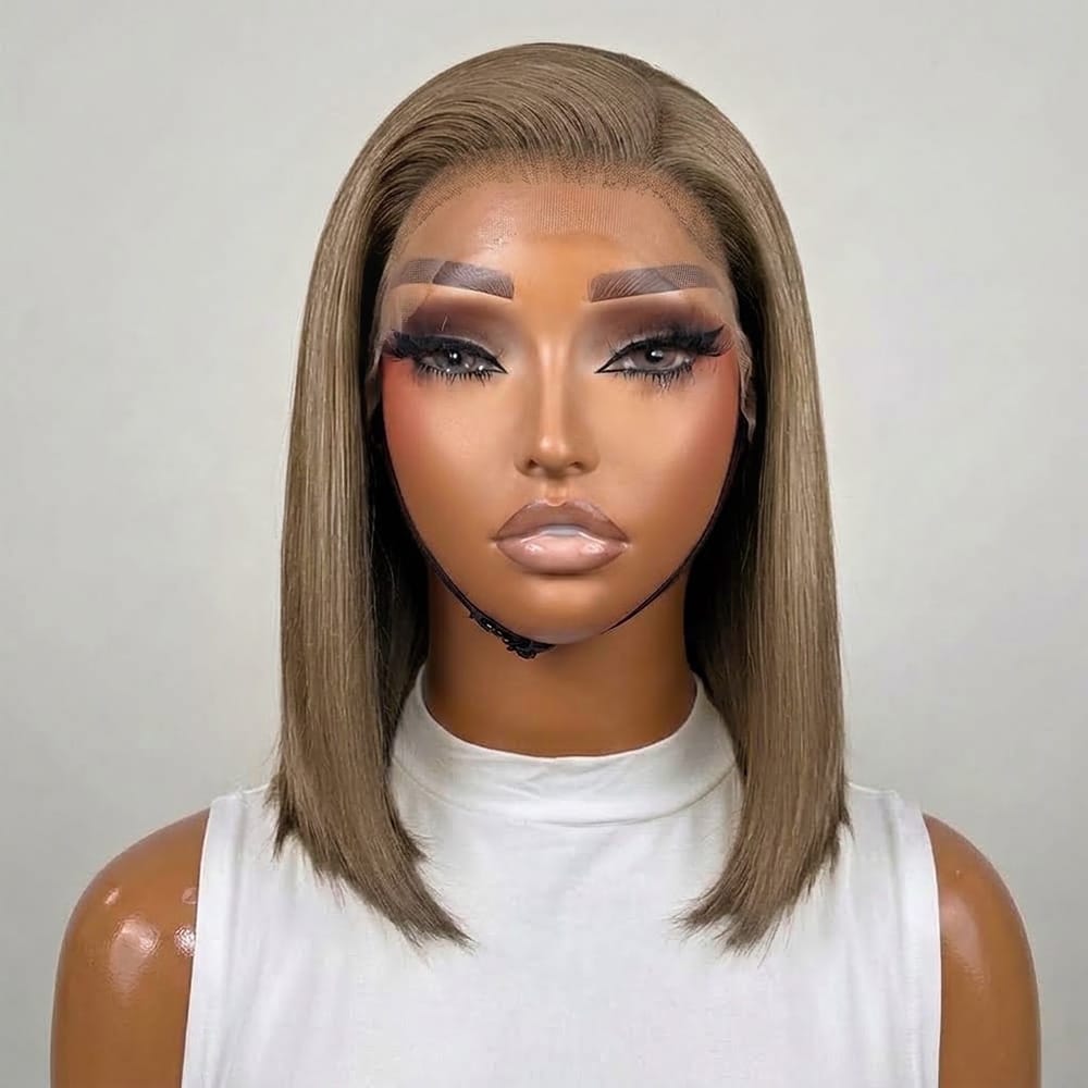 Straight Bob Side Part  HD Lace Front Wig 100% Virgin Human Hair / Medium Chestnut Brown LINKTOWIG